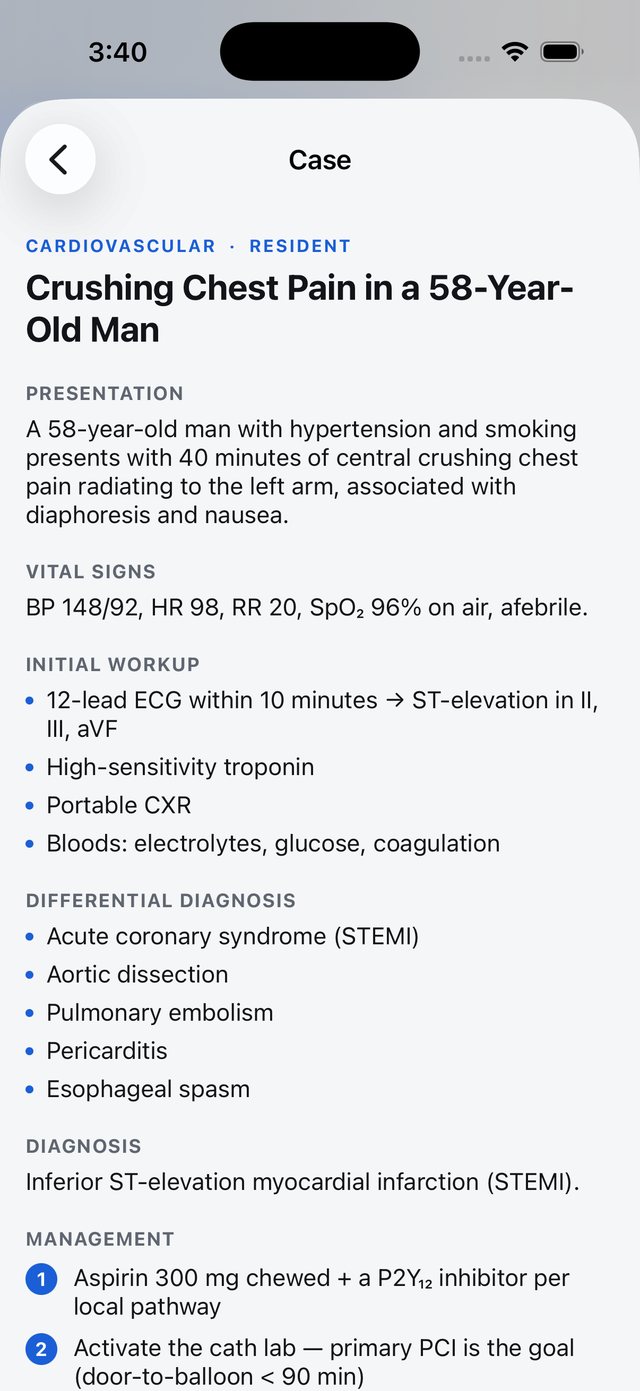 A case: crushing chest pain in a 58-year-old man