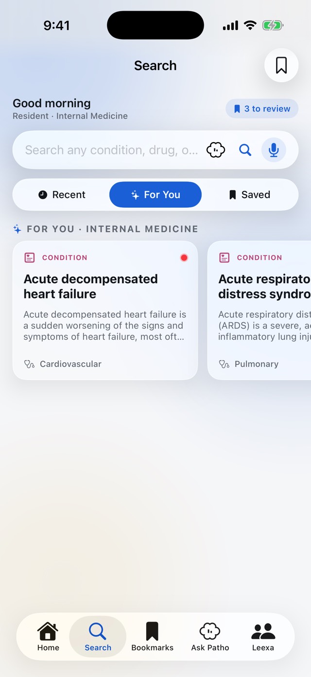 Search with For You suggestions for internal medicine